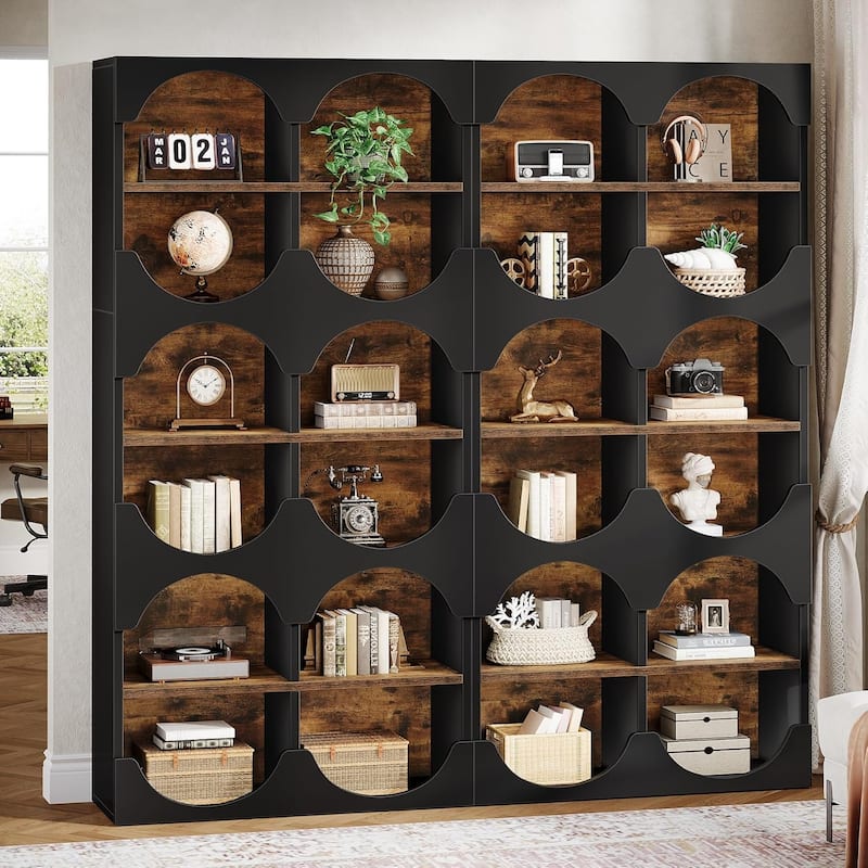 Modern 70.8-Inch Tall Bookcase Bookshelf with Open Storage Shelf - Black/Brown - 2PC