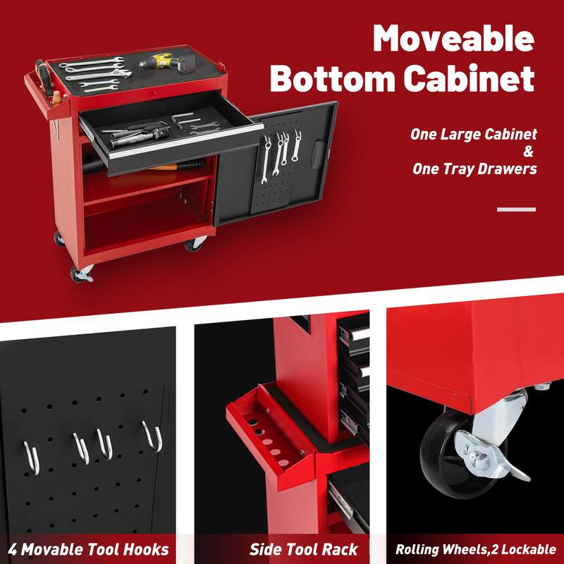 5-Drawer Rolling Tool Storage Cabinet with Detachable Top Tool Box