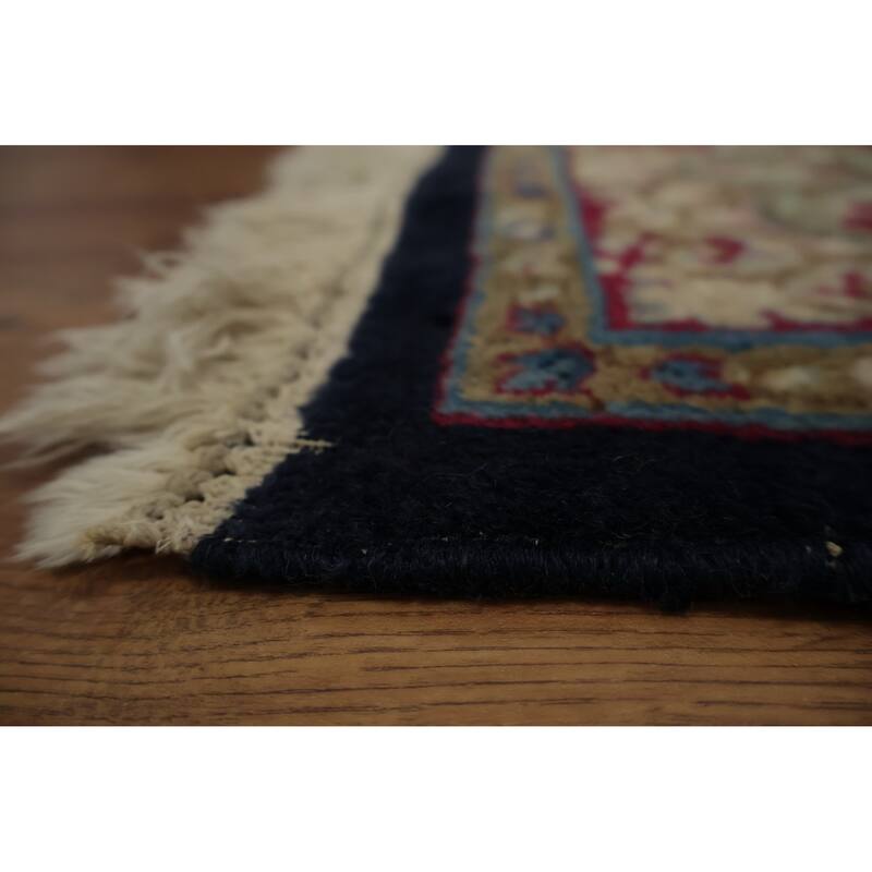 Hand Knotted Oriental 100% Wool Carpet Traditional Floral Navy Blue & Blues Kerman Area Rug - 16' 10'' X 10' 2''