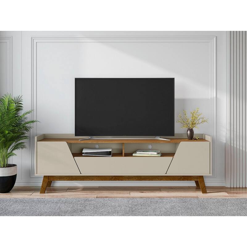 Manhattan Comfort Mid Century Marcus 70.86 In. TV Stand - Greige and Nature