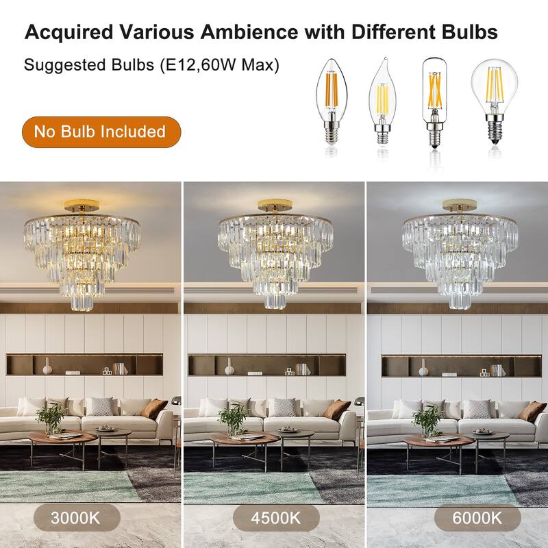 Crystal Chandeliers,5-Tier Round Semi Flush Mount Chandelier Light Fixture,Large Ceiling Lighting for Living Room Dining Room