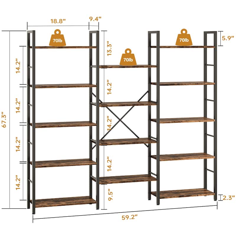 Industrial Style 5-Tier Bookshelf - Storage Shelf for Living Room, Home Office