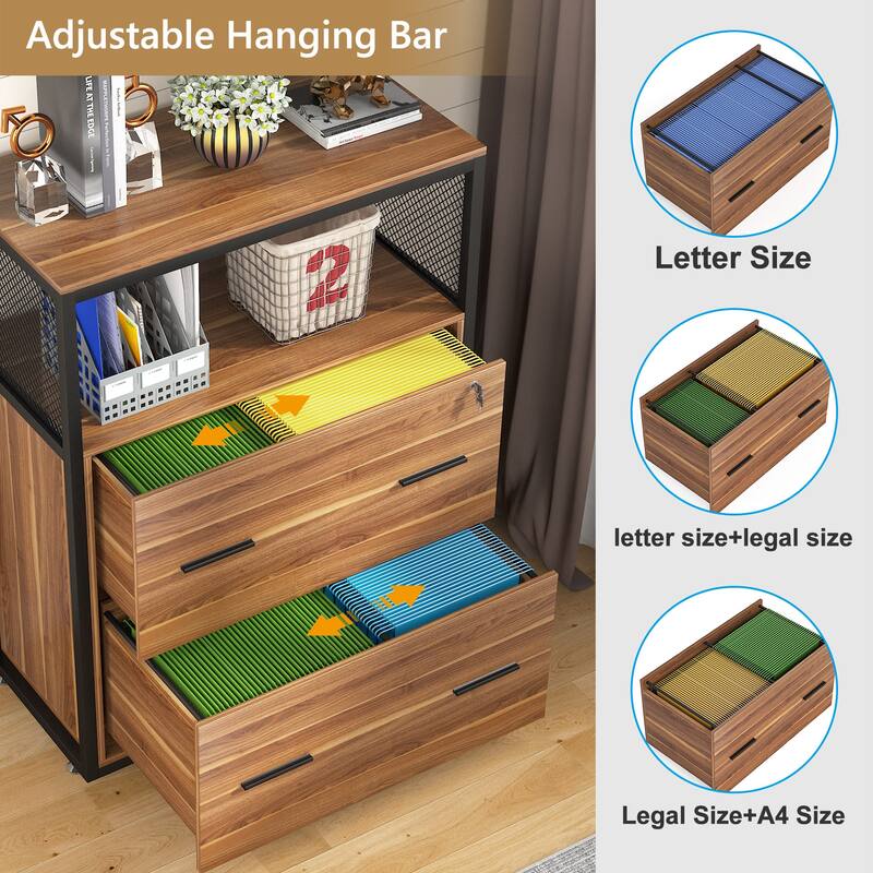 2-Drawer Lateral File Cabinets Legal Size, Large Filing Cabinet with Lock, Printer Stand