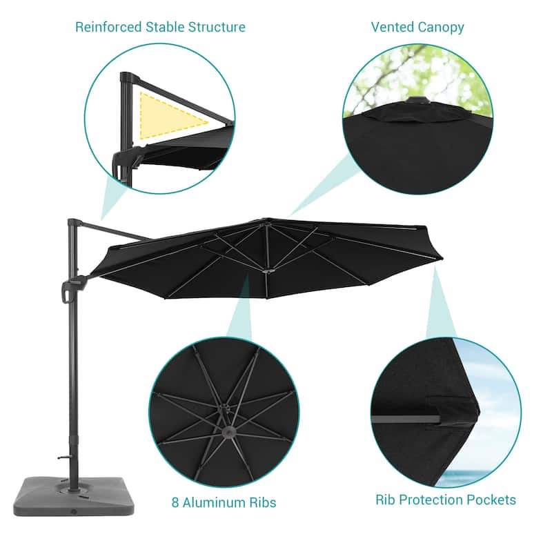 BONOSUKI Outdoor 11Ft UV Protection Patio Cantilever Umbrella w/Base