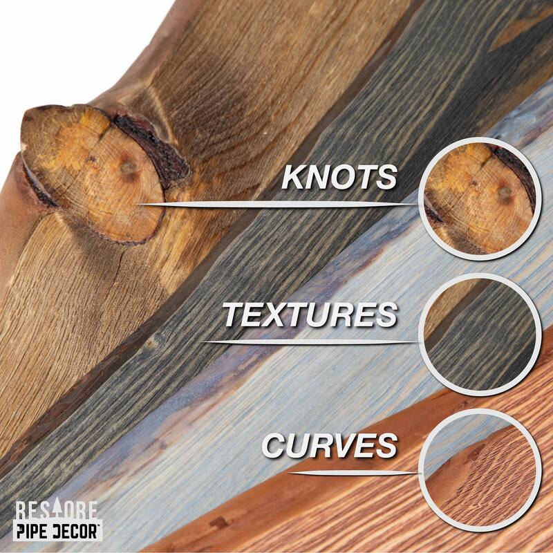 PIPE DECOR Live Edge Reclaimed Wood Shelf with Industrial Pipe Brackets, Set of 2