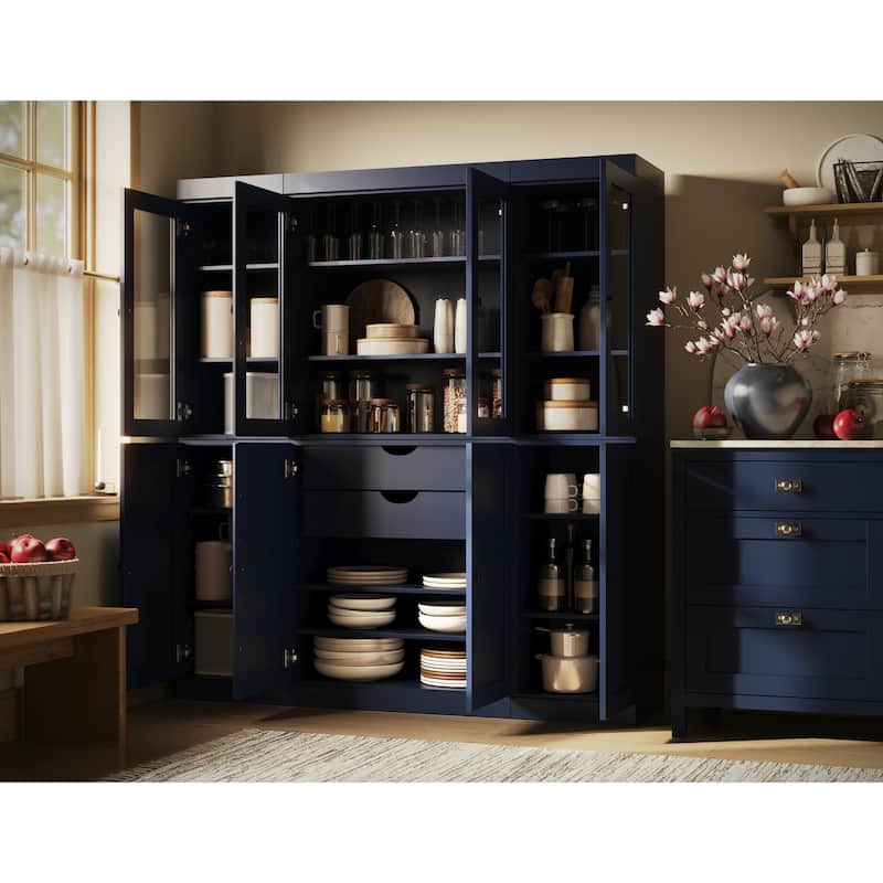 100% Solid Wood Kitchen China Pantry Buffet with Glass or Solid Wood Doors and 2-Drawer Kit by Palace Imports - 65" x 71.5"