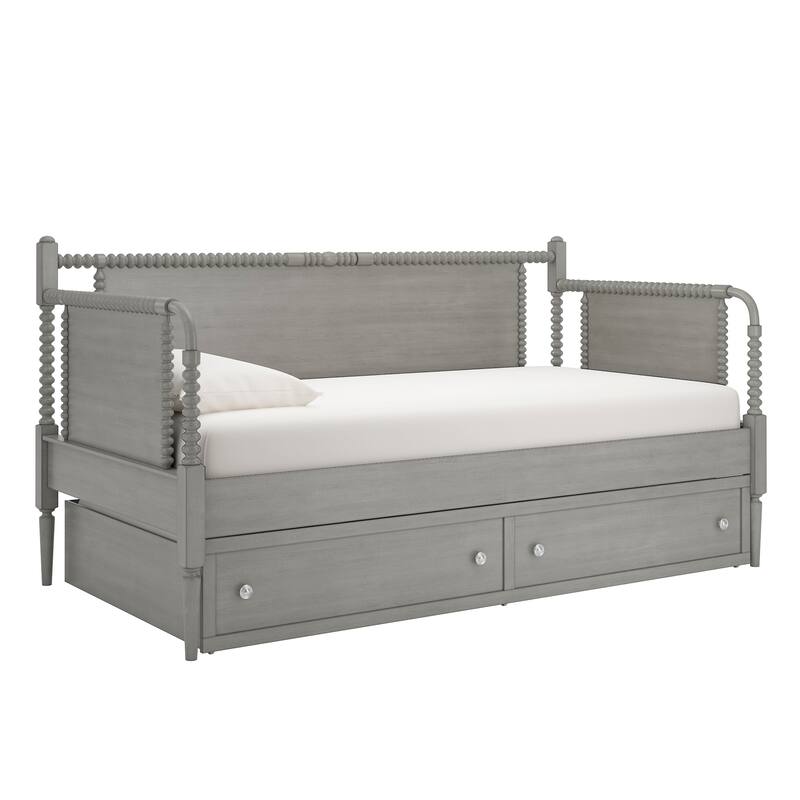 Dane Traditional Beaded Wood Daybed and Trundle by iNSPIRE Q Classic - Antique Grey - With Trundle