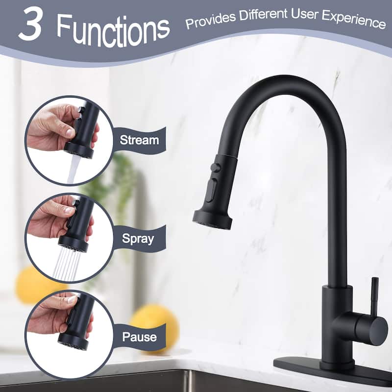 WOWOW Single Handle Pull Down Sprayer Kitchen Faucet