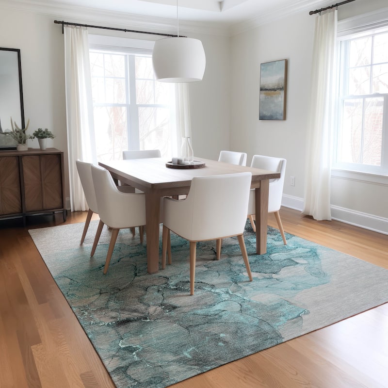 Machine Washable Indoor/ Outdoor Abstract Chantille Rug - Teal - 9' x 12'