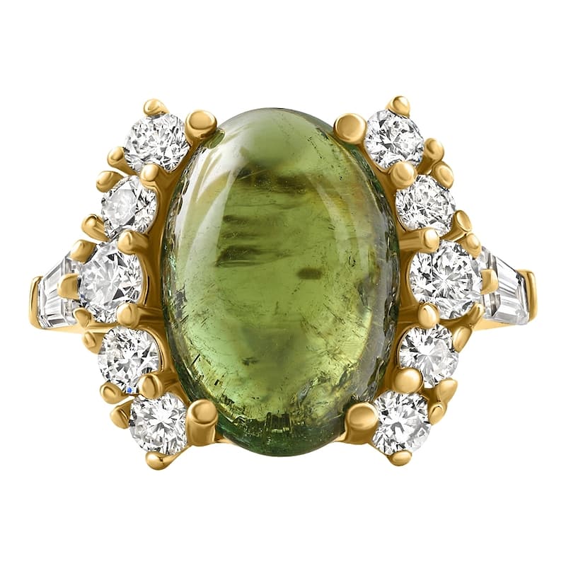 Bliss Diamond 14.29Ct Green Tourmaline Heirloom Diamond Ring Yellow Gold - Yellow - 5.5 - White