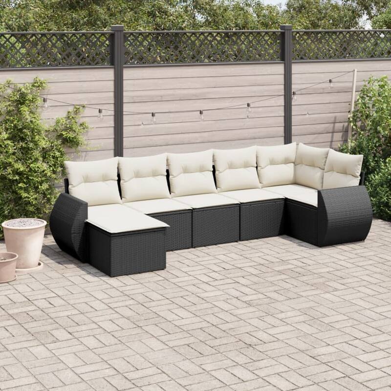 vidaXL Garden Sofa Set Black - 21.7 x 21.7 x 14.6 - Black and cream Large With table