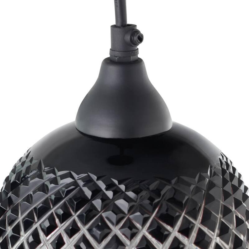 Gale River of Goods Black Metal and Hand-Blown Glass 7-Inch Pendant Light with Adjustable Hanging Cord - 7" x 7" x 63"