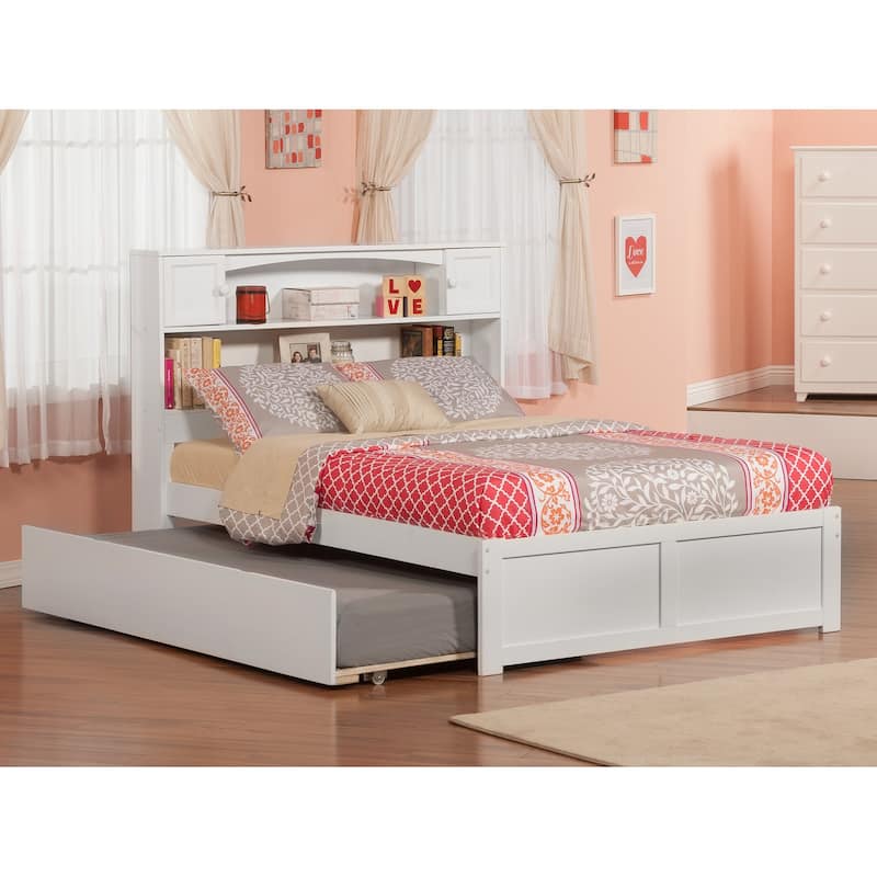 AFI Newport Full Size Platform Bed with Footboard & Twin Trundle in White - White - Full