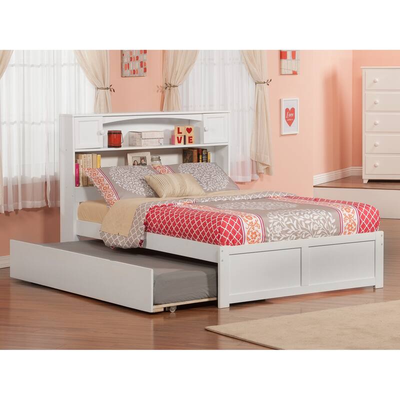 Newport White Full Platform Bed w/ Twin Trundle