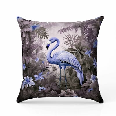 Tropical Flamingo Haven Faux Suede Reversible Throw Pillow Purple and Blue