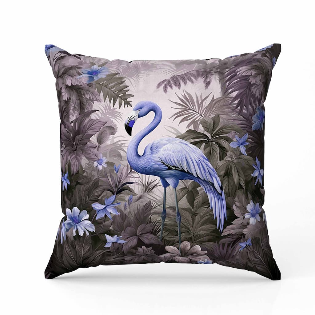 Tropical Flamingo Haven Indoor/Outdoor Reversible Throw Pillow Purple and Blue