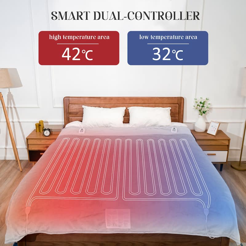 Royalcraft Double-Layer Flannel Heated Blanket with Dual Controllers