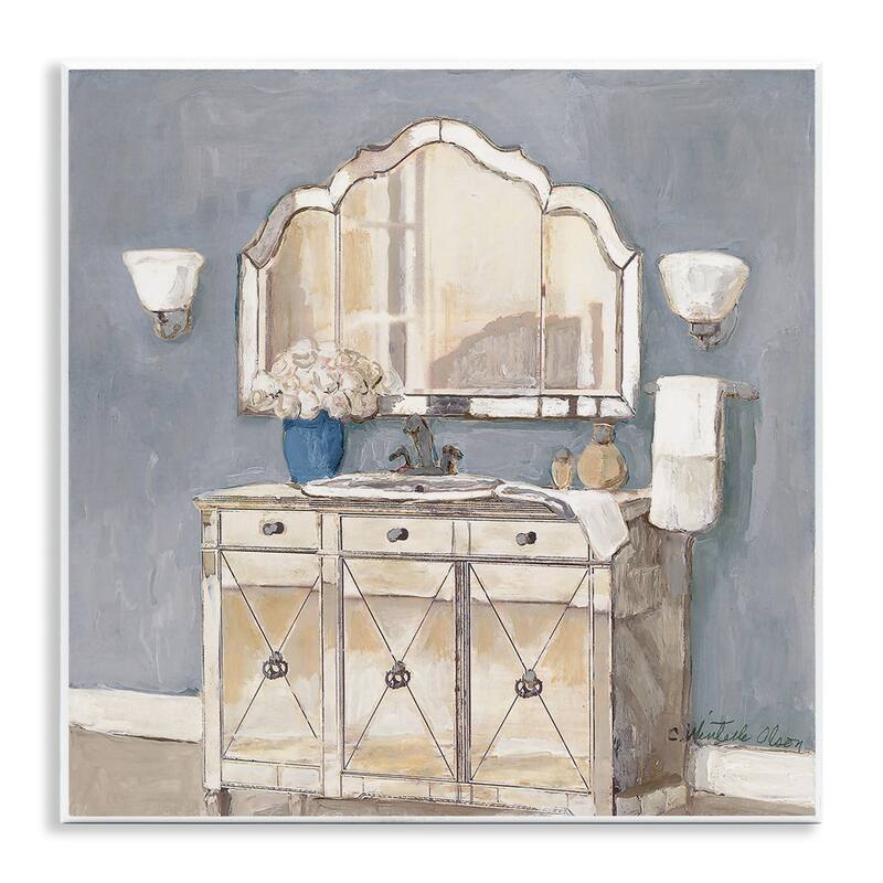 Stupell Traditional Bathroom Sink & Mirror Wall Plaque Art Design By Charlene Olson - 12 x 12