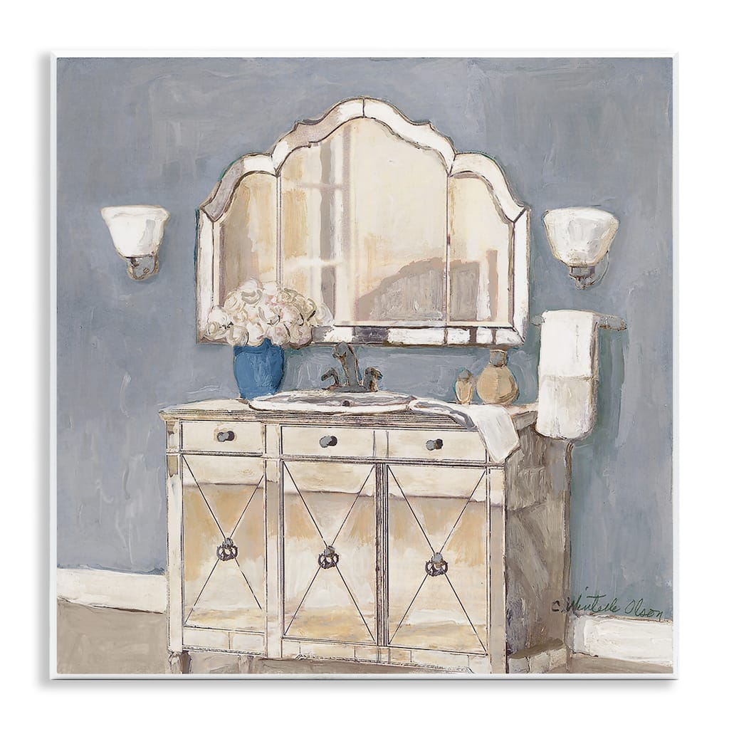 Stupell Traditional Bathroom Sink & Mirror Wall Plaque Art Design By Charlene Olson