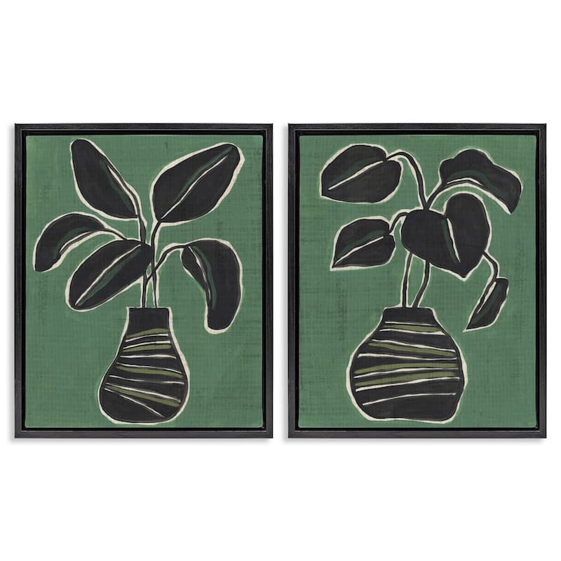 Stupell Green Toned House Plants Framed Floater Canvas Wall Art Design By June Erica Vess (Set of 2) - 25 x 31 - Black