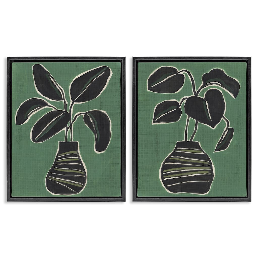 Stupell Green Toned House Plants Framed Floater Canvas Wall Art Design By June Erica Vess (Set of 2)