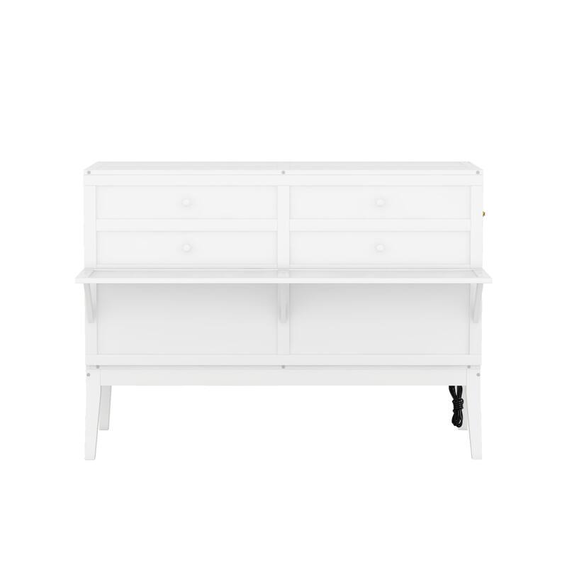 Roomfitters Queen Size Murphy Bed with Built-in Charging Station and Display Shelf, Space-Saving Wall Bed for Bedroom, White