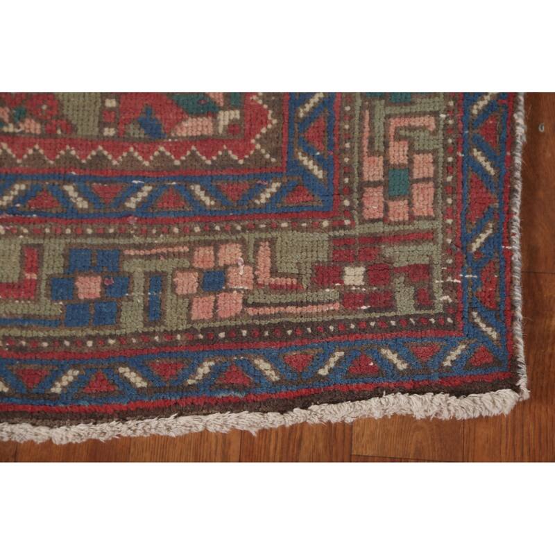 Geometric Tabriz Persian Vintage Runner Rug Handmade Wool Carpet - 3'7"x 11'3"