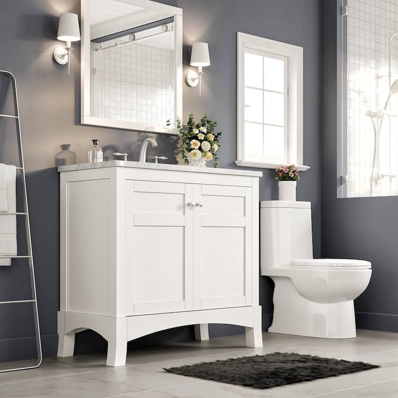 New York 36 in. White SS Bath Vanity with Carrara Marble Top & Undermount Sink