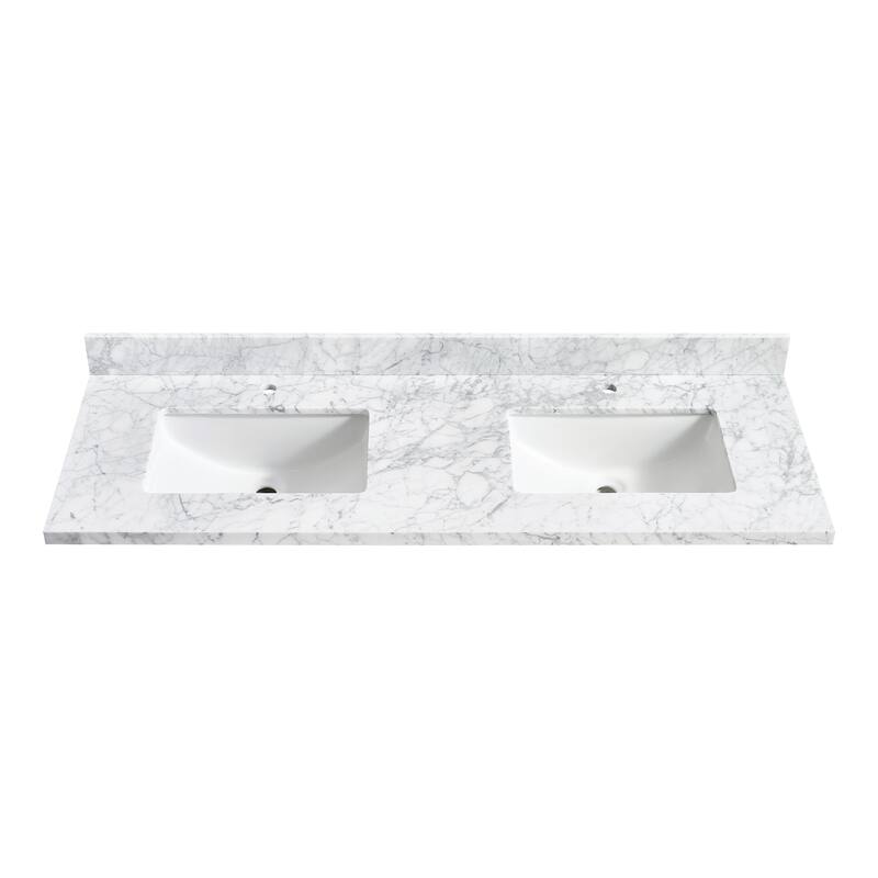 Zevio Natural Marble Vanity Top in Carrara White with Ceramic Sink