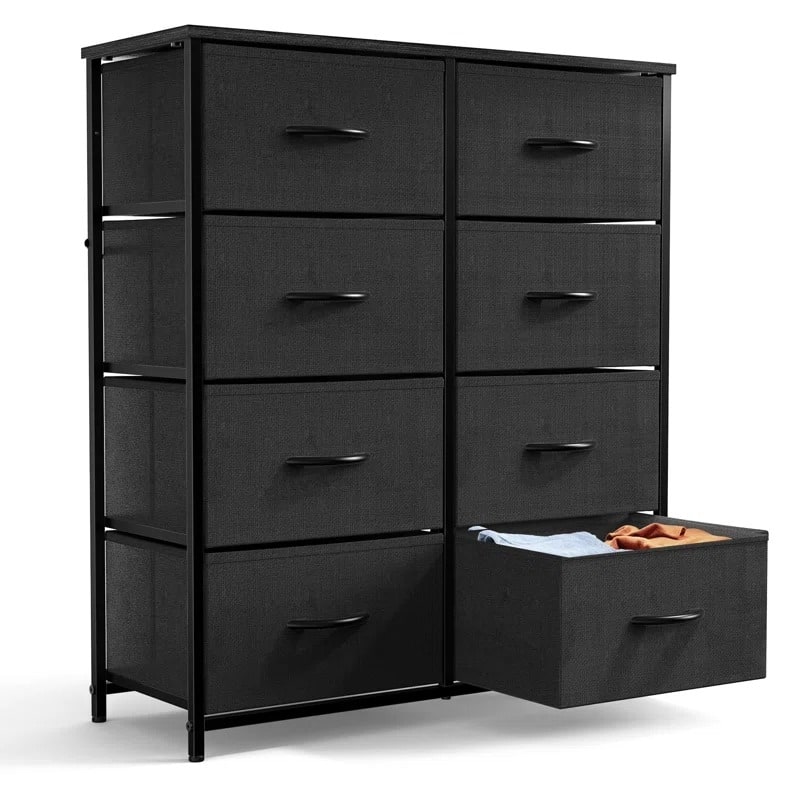 Tall Dresser Storage Tower with 9 Fabric Drawers, Grey - 8-drawer - Black