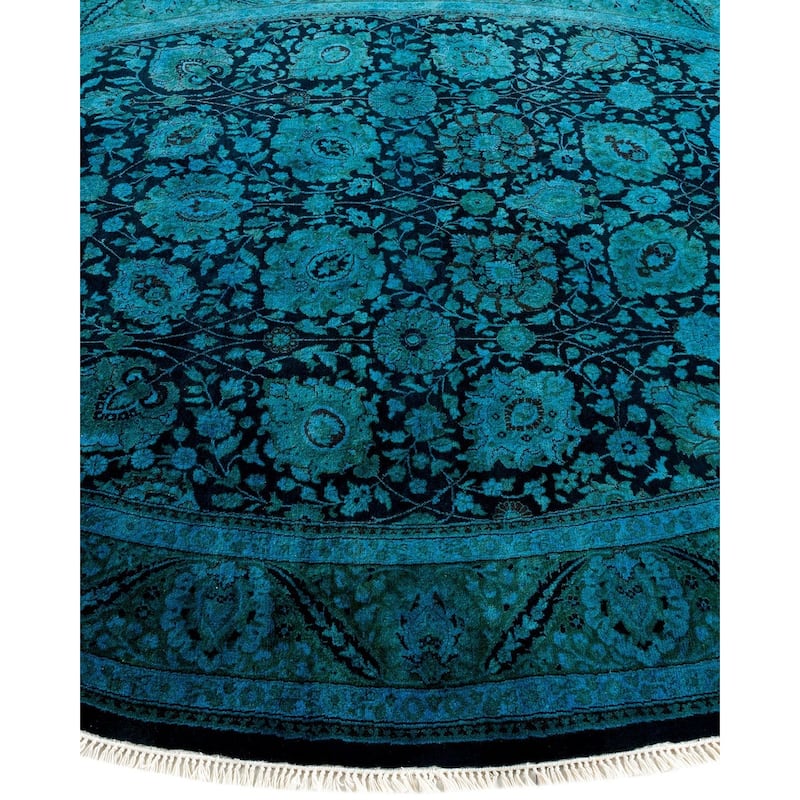 Overton Hand Knotted Wool Vintage Inspired Modern Contemporary Overdyed Blue Area Rug - 6' 1" x 9' 1"
