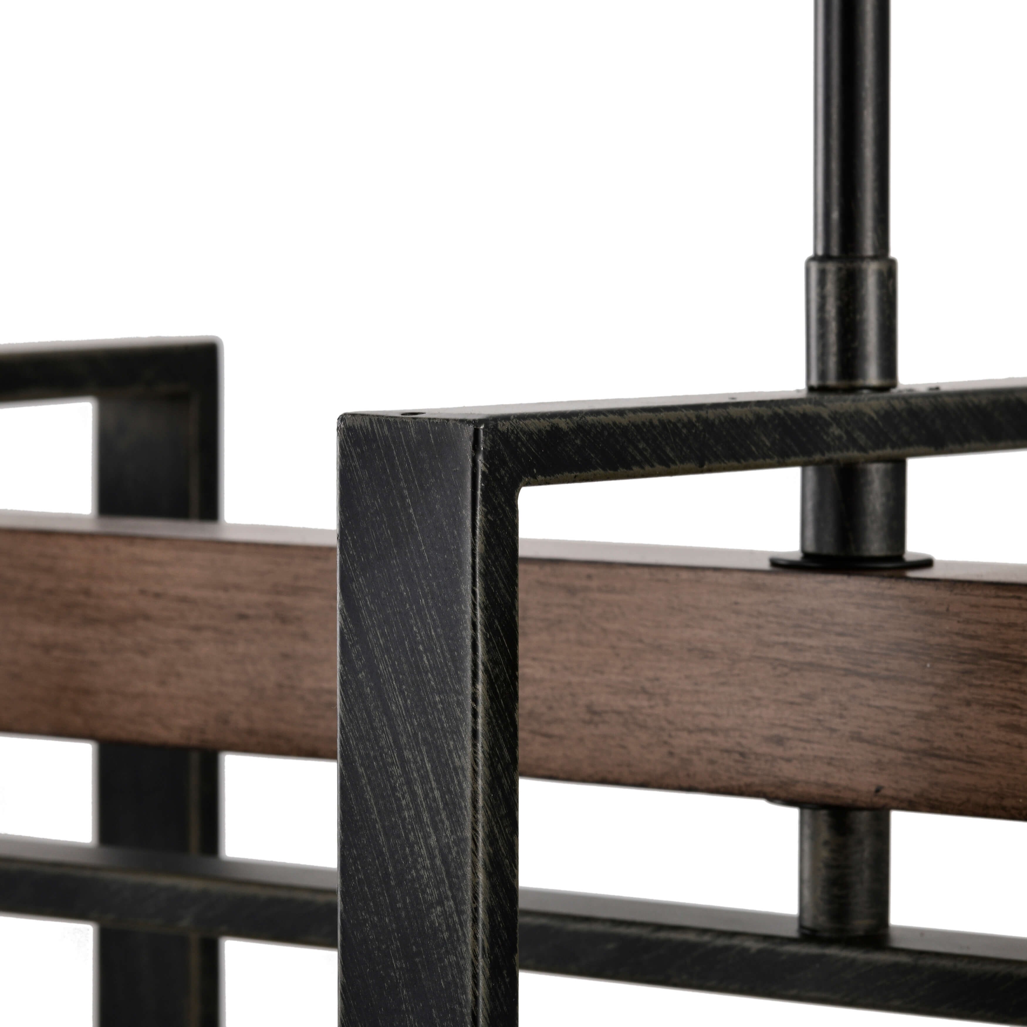 Daniela Natural Wood and Antique Black Metal Frame Linear Chandelier