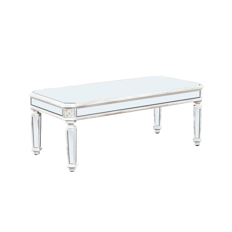 Homy Casa Silver Mirrored Coffee Table, Vintage Glass Center Table 48''