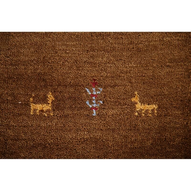 Brown Gabbeh Indian Area Rug Hand-Knotted Wool Carpet - 8'2"x 9'8"