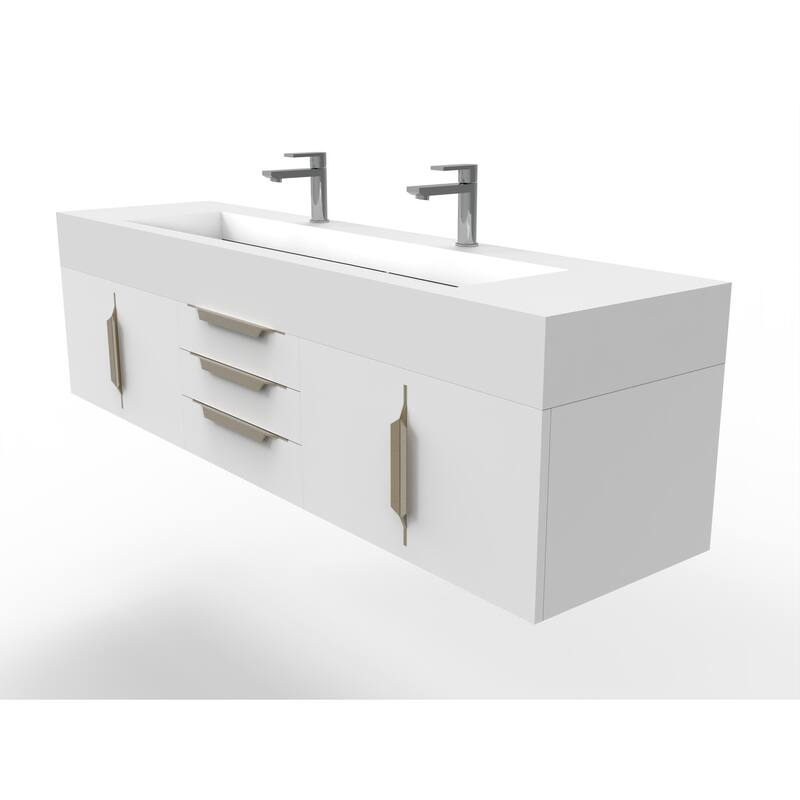Nile 72" Wall Mounted Bathroom Vanity Set w/ White Top