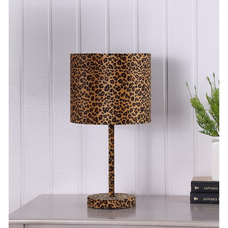 19.25 In. Faux Suede Leopard Print Metal Table Lamp - Brown