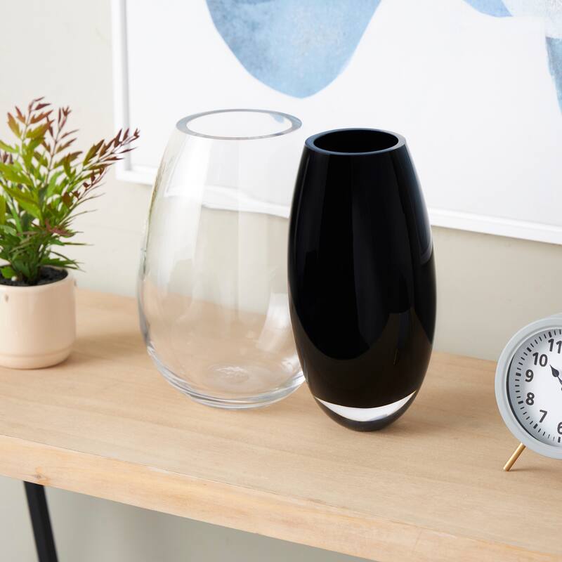 Black Recycled Glass Handmade 2 Opening Abstract Decorative Vase with Clear Glass Accent - Black