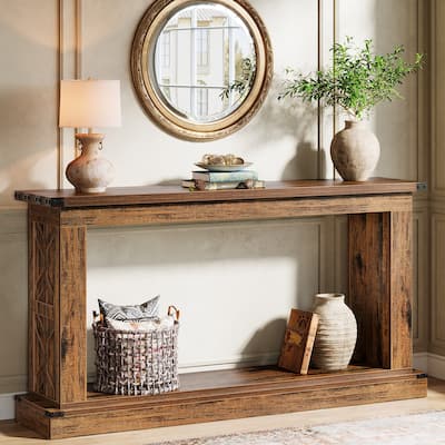 63 Inches Rustic Sofa Table with Storage for Entryway - 63" W x 13.7" D x 33.4" H