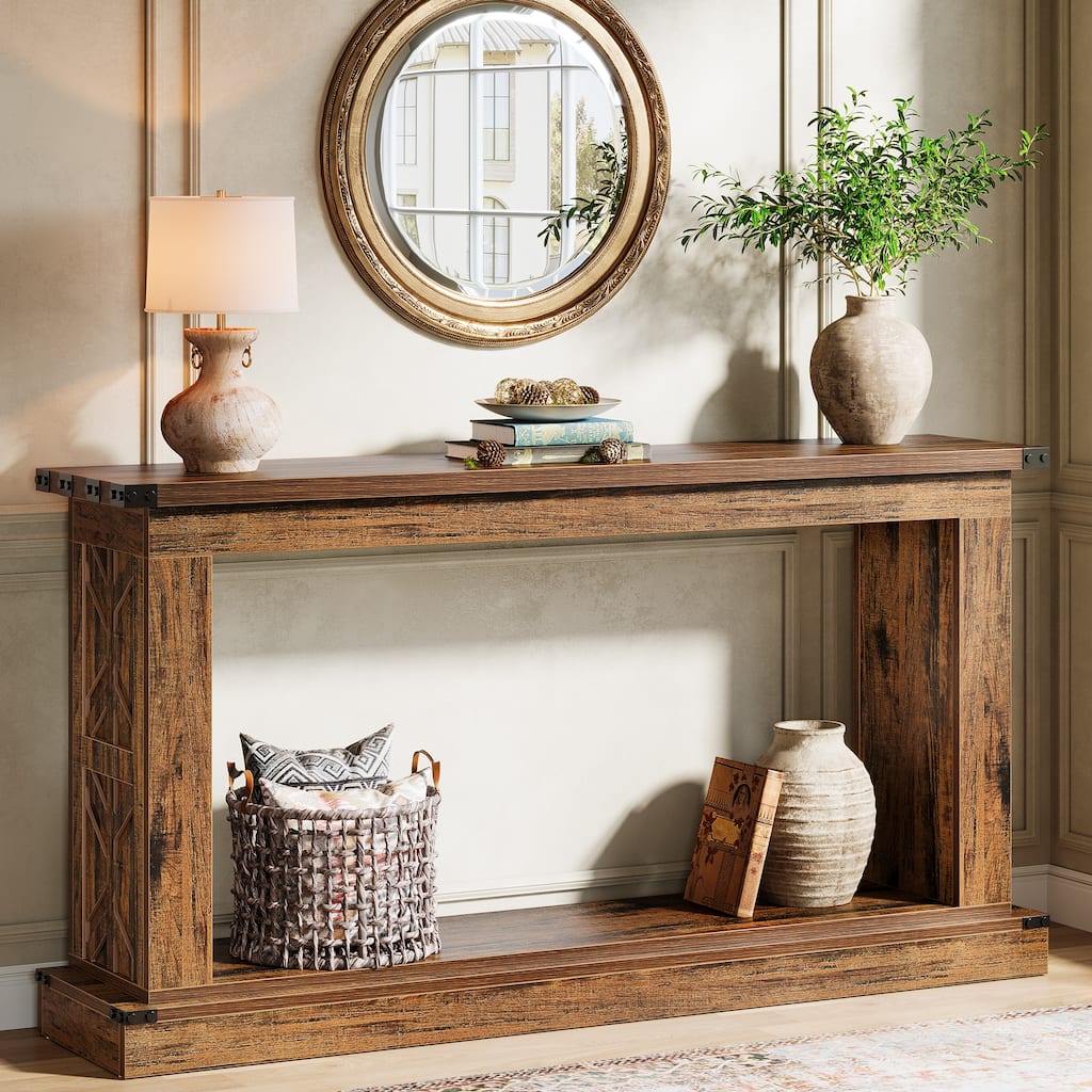 63-inch Farmhouse Sofa Console Table for Entryway - 63" W x 13.7" D x 33.4" H