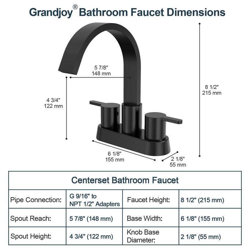 GRANDJOY Stainless Steel 6" Centerset Sink Faucet 2-Handle Waterfall Bathroom Faucet