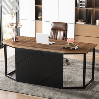 62.9 inch Large Computer Desk Vintage Home Office Desk with Privacy ...