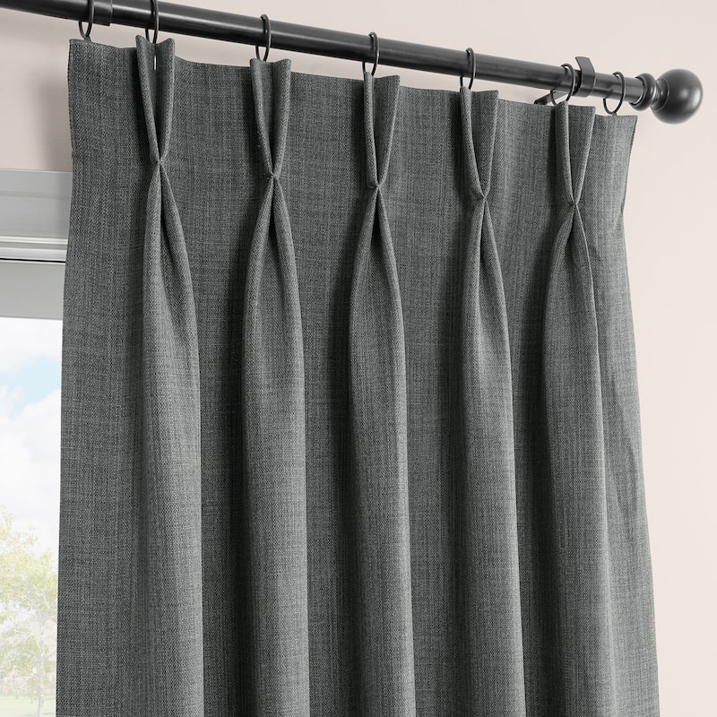 Exclusive Fabrics French Pleated Textured Faux Linen Room Darkening Curtains for Bedroom & Living Room Curtains Single Panel