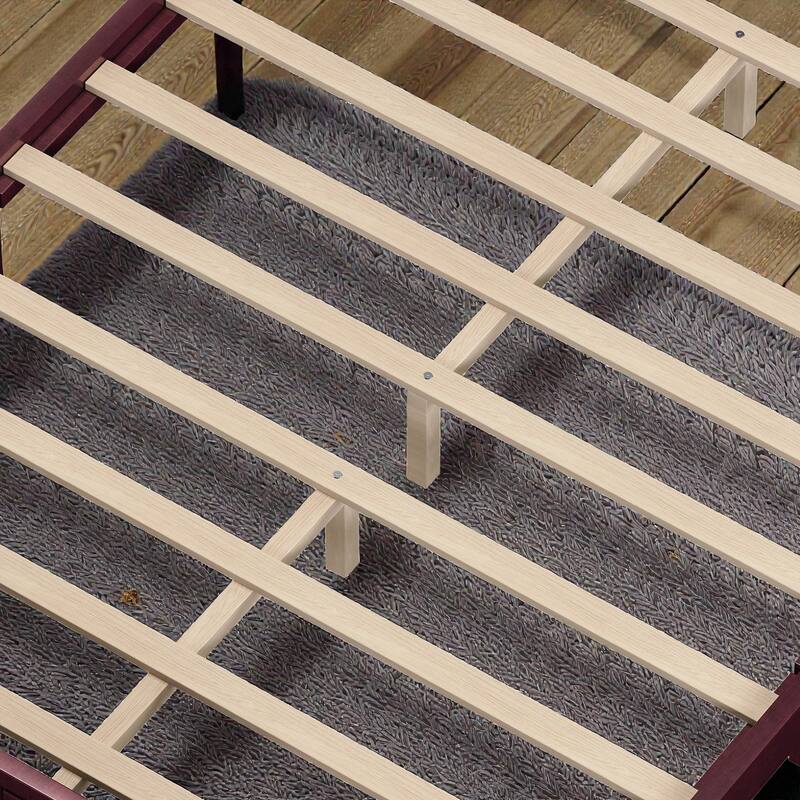 Full/Queen Wooden Platform Bed Frame with Wide Headboard, Slat Support, Vintage Style, No Box Spring Needed