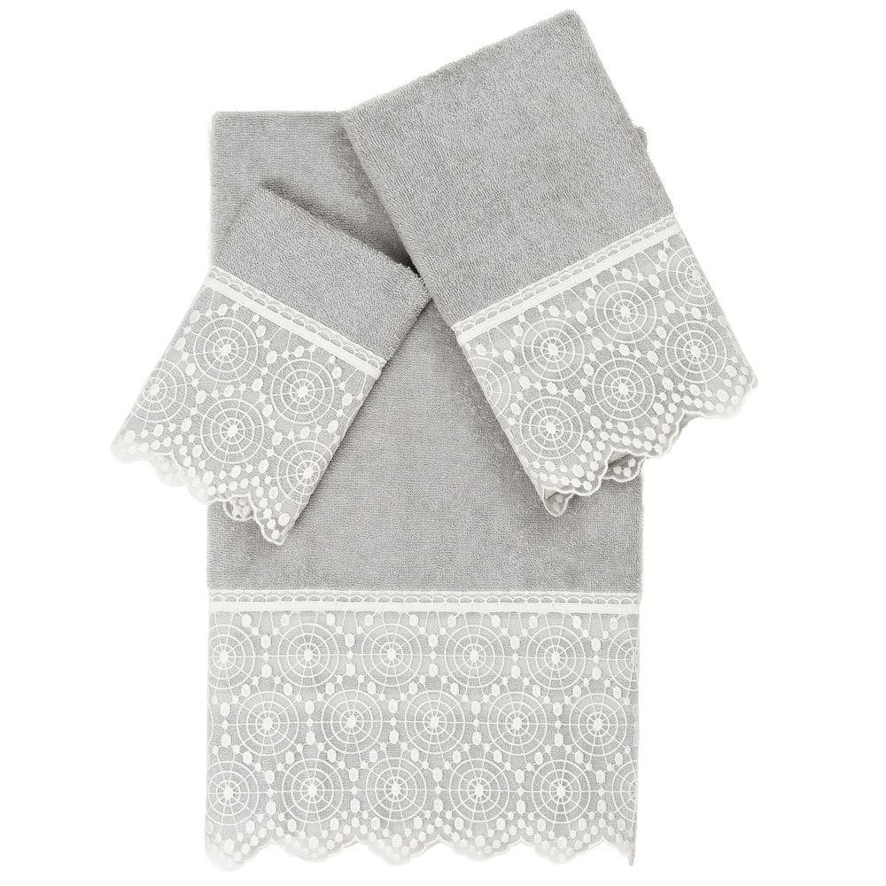 Authentic Hotel and Spa 100% Turkish Cotton Arian 3PC Cream Lace Embellished Towel Set