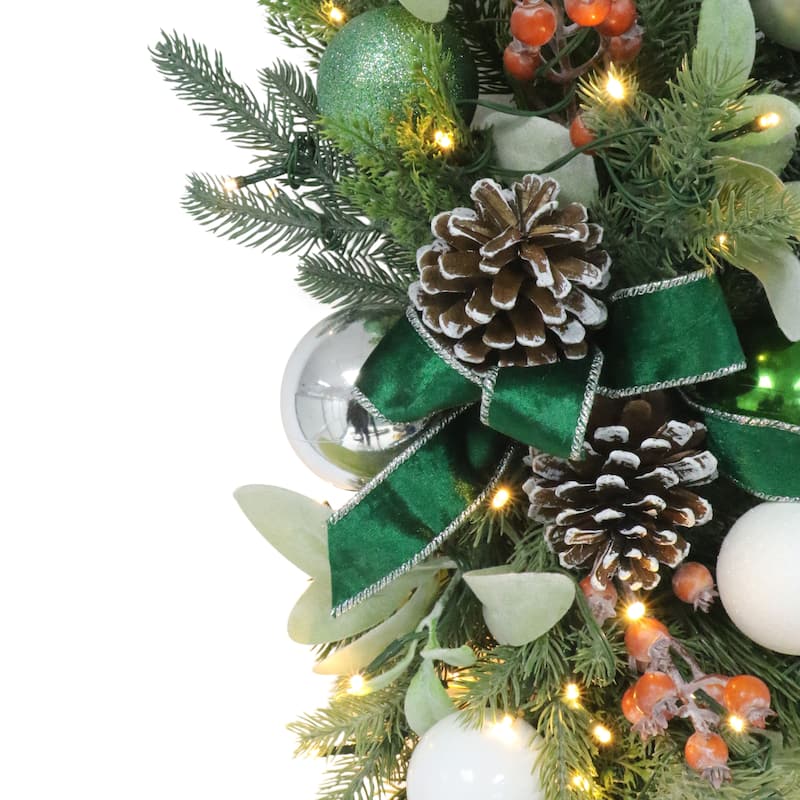 Puleo International 28" Pre-Lit Adorned Swag Battery Operated with LED Lights