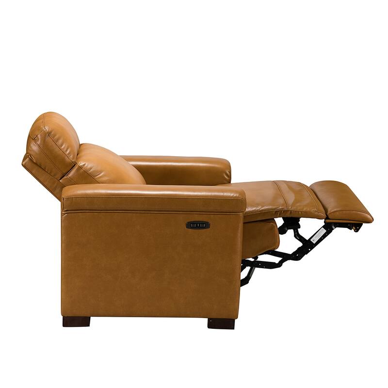 Alicia 34.65" Wide Contemporary Classic Genuine Leather Power Recliner With USB Port