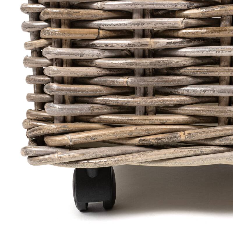 happimess Yael Coastal Hand-Woven "STORAGE" Rattan Basket with Wheels and Handles, Kubu Gray