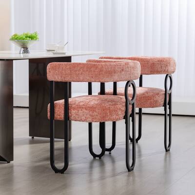 Pink Chenille Upholstered Accent Chair Dining Chair Barrel Side Chairs Kitchen Armchair for Living Room Dressing Room Set of 5