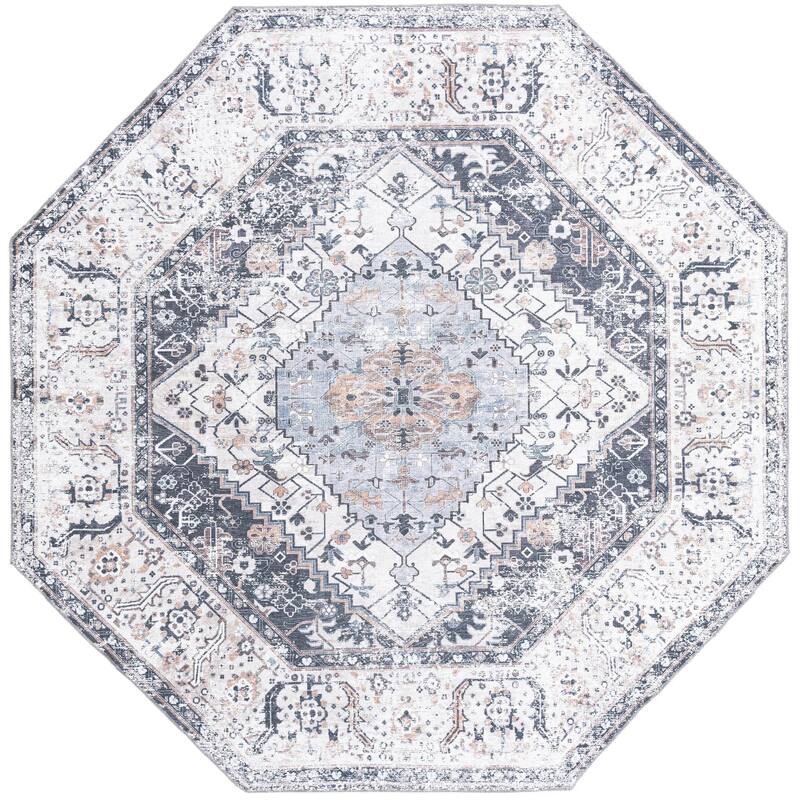 Traditional Tira Collection Area Rug - 7'10"x7'10" Octagon - Linen-Charcoal