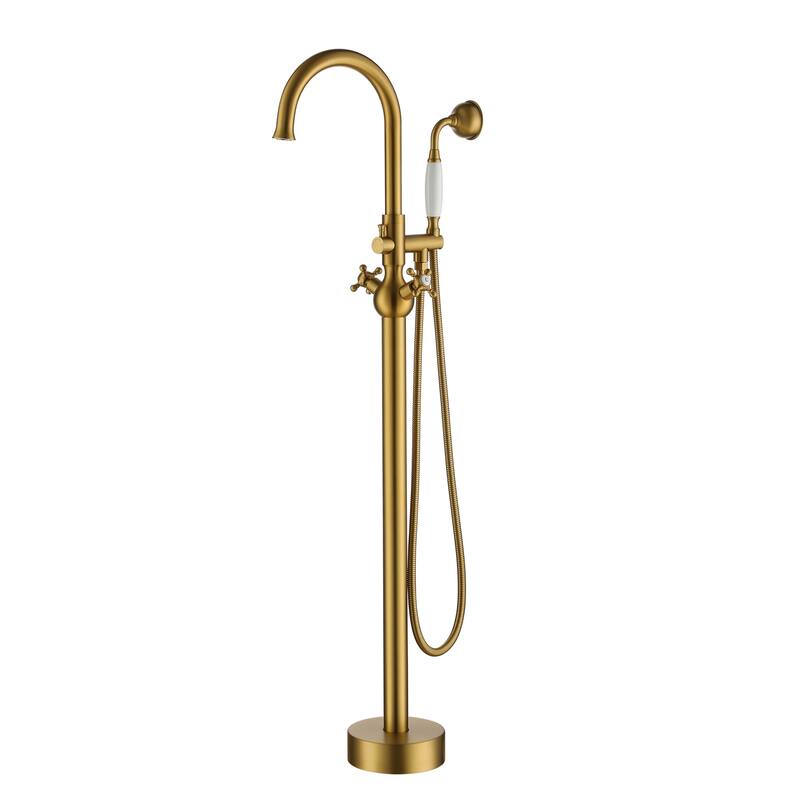 Brushed Freestanding Tub Filler Faucet with Handshower